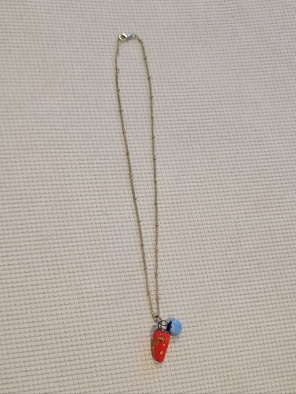Handmade clay artist strawberry and blueberry chain pendant charm necklace